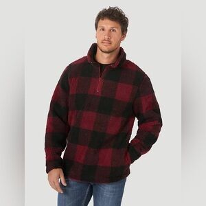 Wrangler® Men's Quarter-Zip Sherpa Red Plaid Pullover MZ3109R